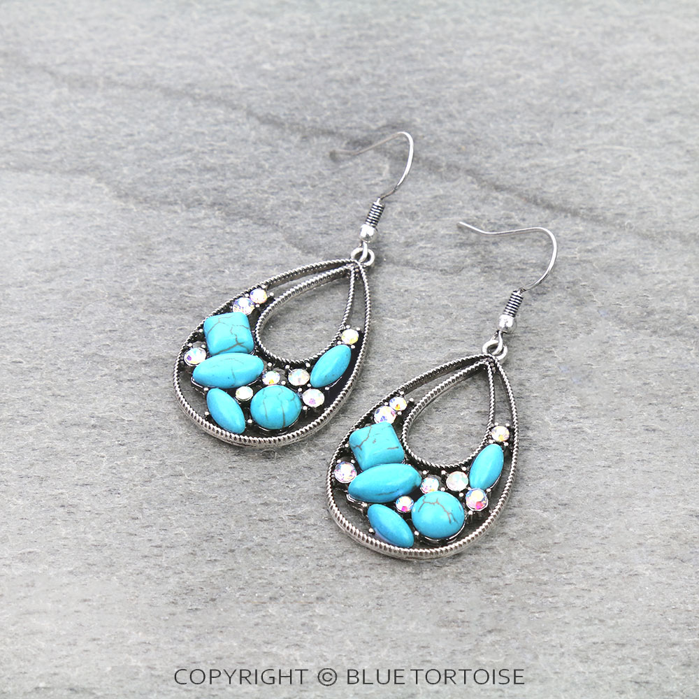 Western Teardrop Stone Dangle Earrings