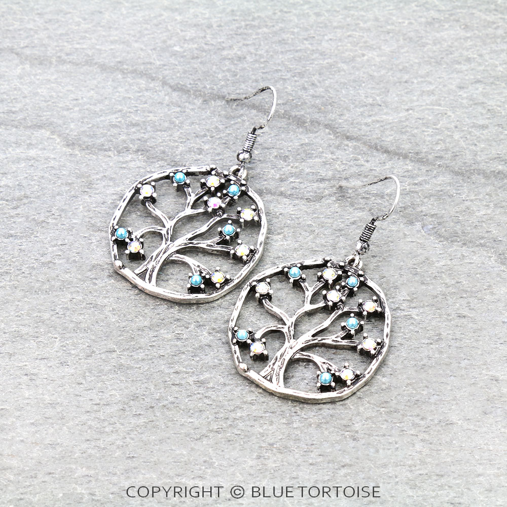 Tree with Stone Dangle Earrings