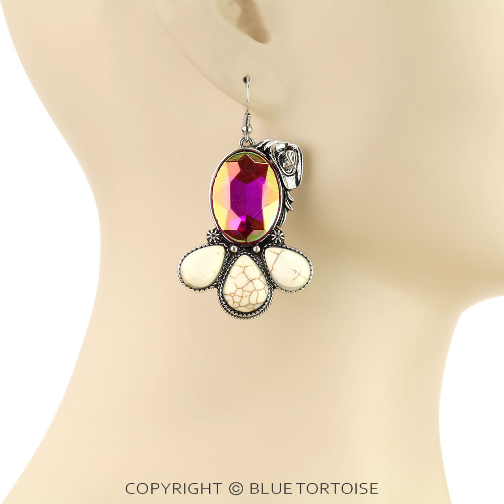 Western Cowboy Hat with Stone Dangle Earrings - Image 2