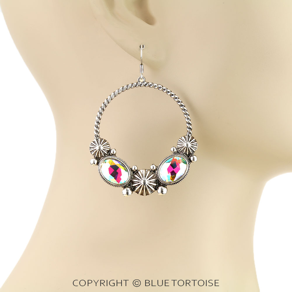 Western Concho Stone Hoop Dangle Earrings - Image 2