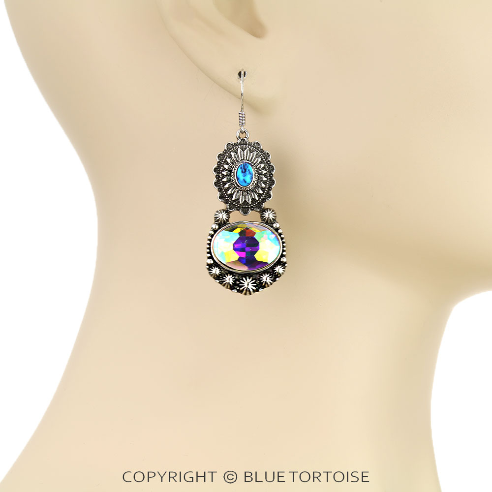 Western Concho Stone Dangle Earrings - Image 2