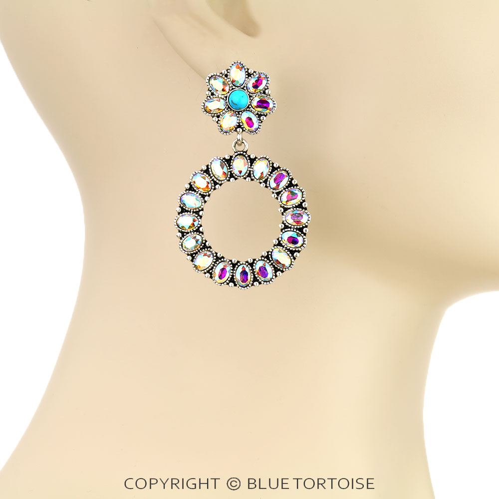 Western Round Concho Stone Stud Earrings - Image 2