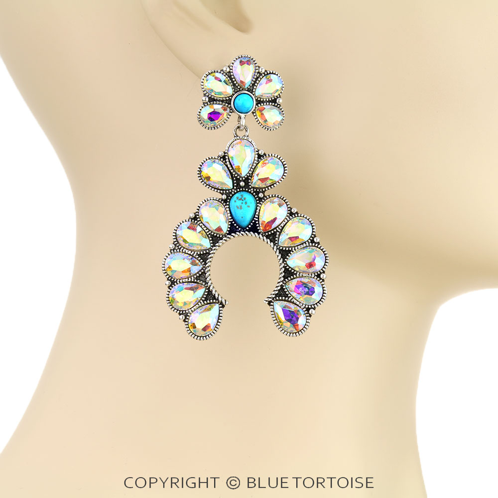 Western Squash Blossom Stone Stud Earrings - Image 2