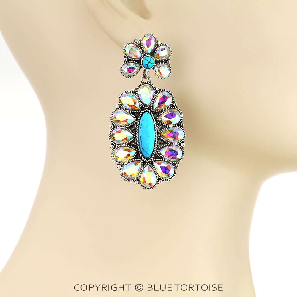 Western Oval Concho Stone Stud Earrings - Image 2