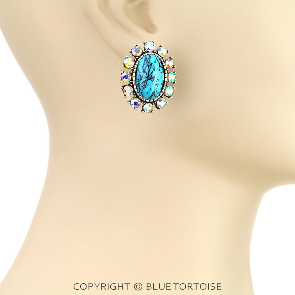 Western Concho Stone Stud Earrings - Image 2
