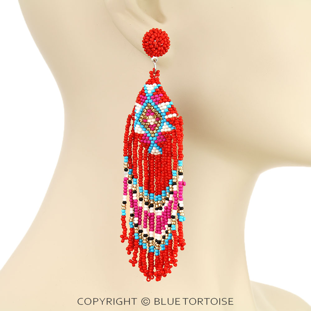 Seed Bead Fringe Stud Earrings - Image 2