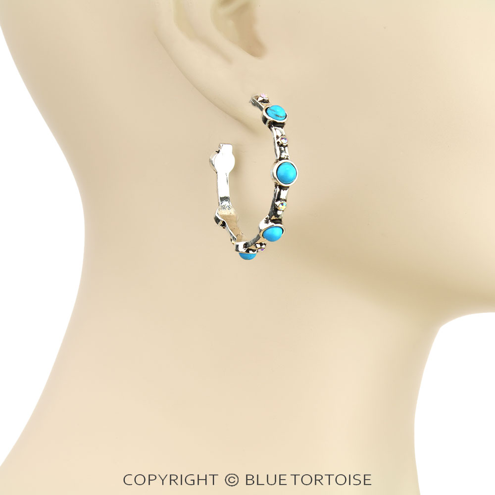 Western Style Stone Hoop Earrings - Image 2