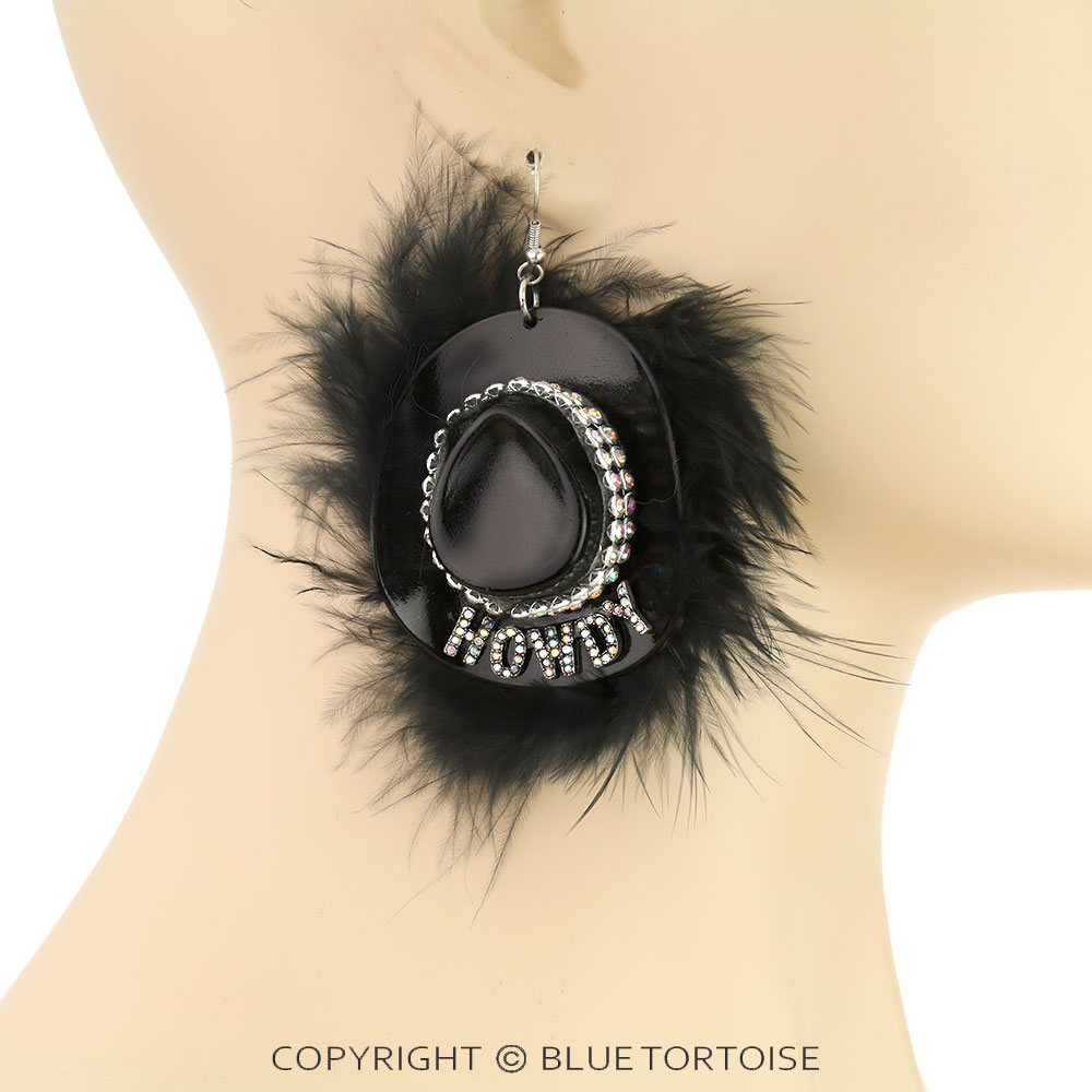 3D "HOWDY" Cowboy Hat with Fur Dangle Earrings - Image 2