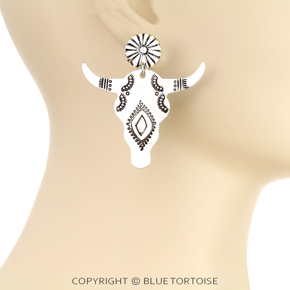 Western Steer Cow Head Stamping Earrings - Image 2