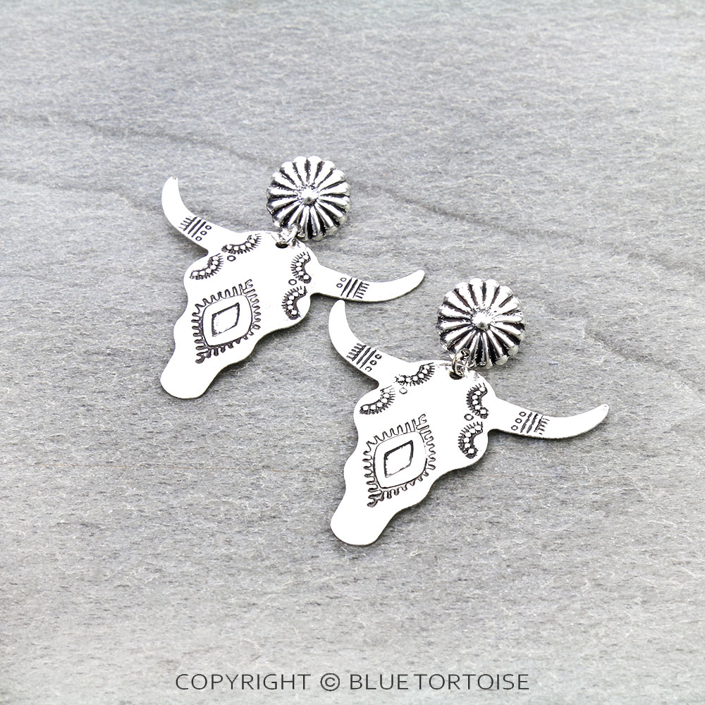 Western Steer Cow Head Stamping Earrings