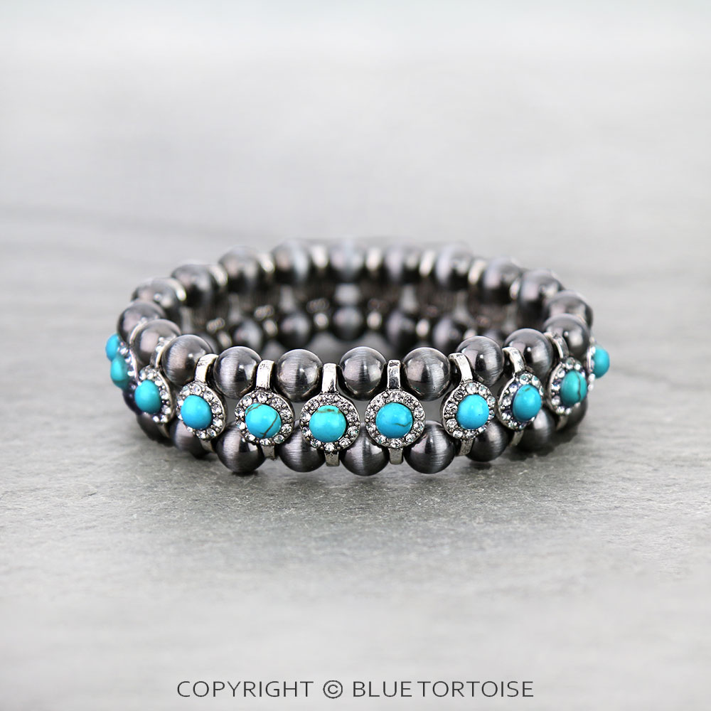 Navajo Style Pearl with Stone Stretch Bracelet