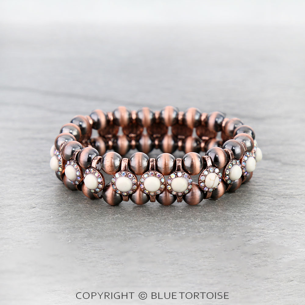 Navajo Style Pearl with Stone Stretch Bracelet