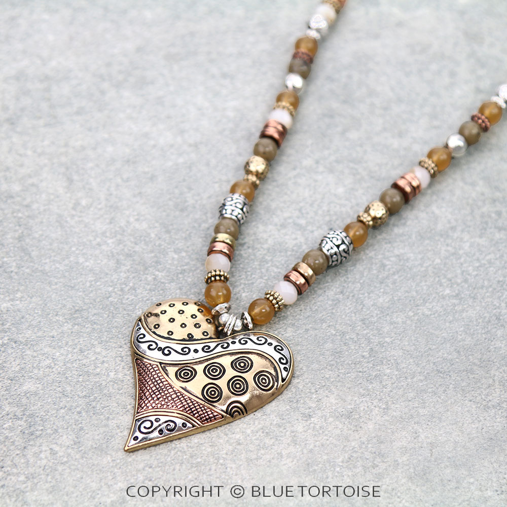 Western Multi Bead with Heart Pendant Necklace Set - Image 3