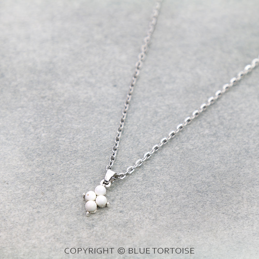 16" Long, Chain Necklace, White Natural Stone Charm - Image 3