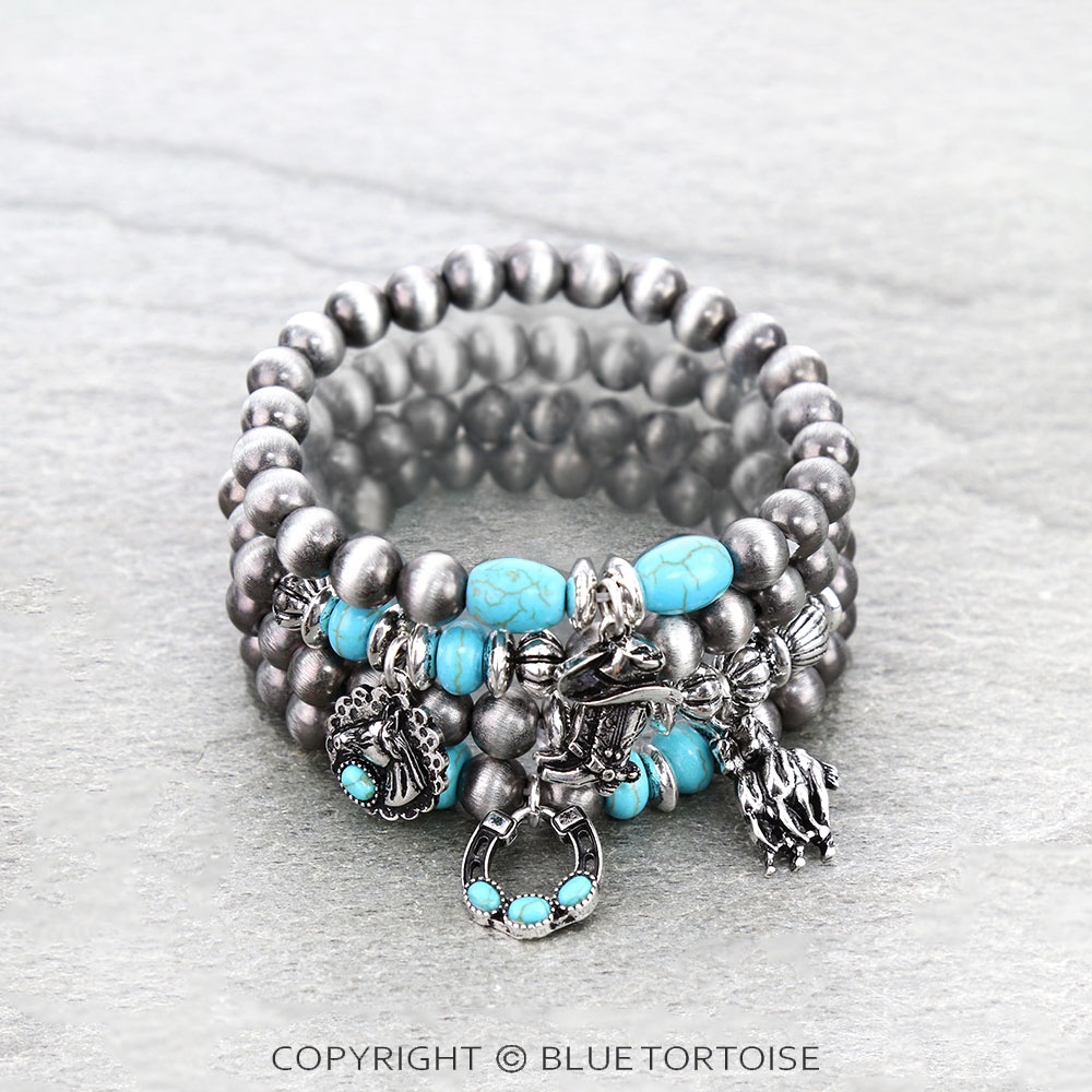 Navajo Style Pearl with Western Charm Stackable Bracelets