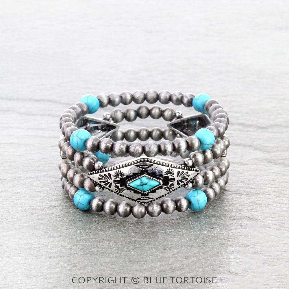 Navajo Style Pearl with Aztec Stone Stackable Bracelets