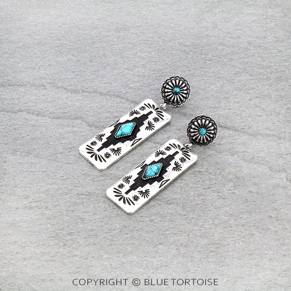Western Rectangle Aztec TXR Stud Earrings