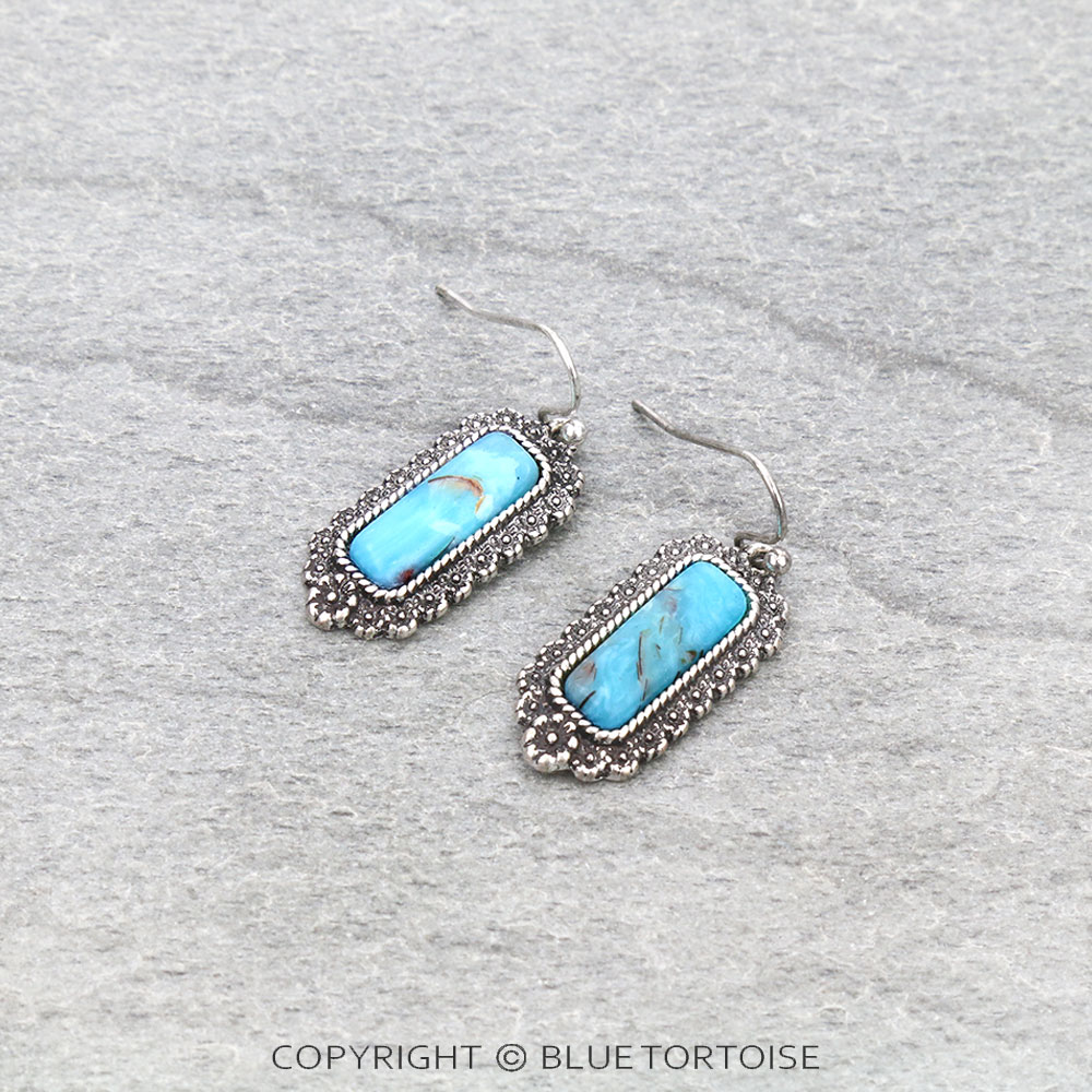 Western Rectangle Hand Craft Stone Dangle Earrings