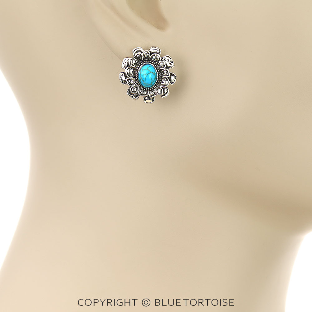 Western Flower Semi Stone Stud Earrings - Image 2