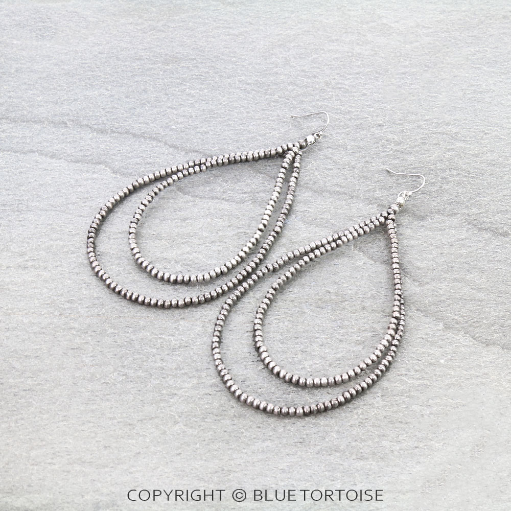4" Long Navajo Style Pearl Double Teardrop Dangle Earrings
