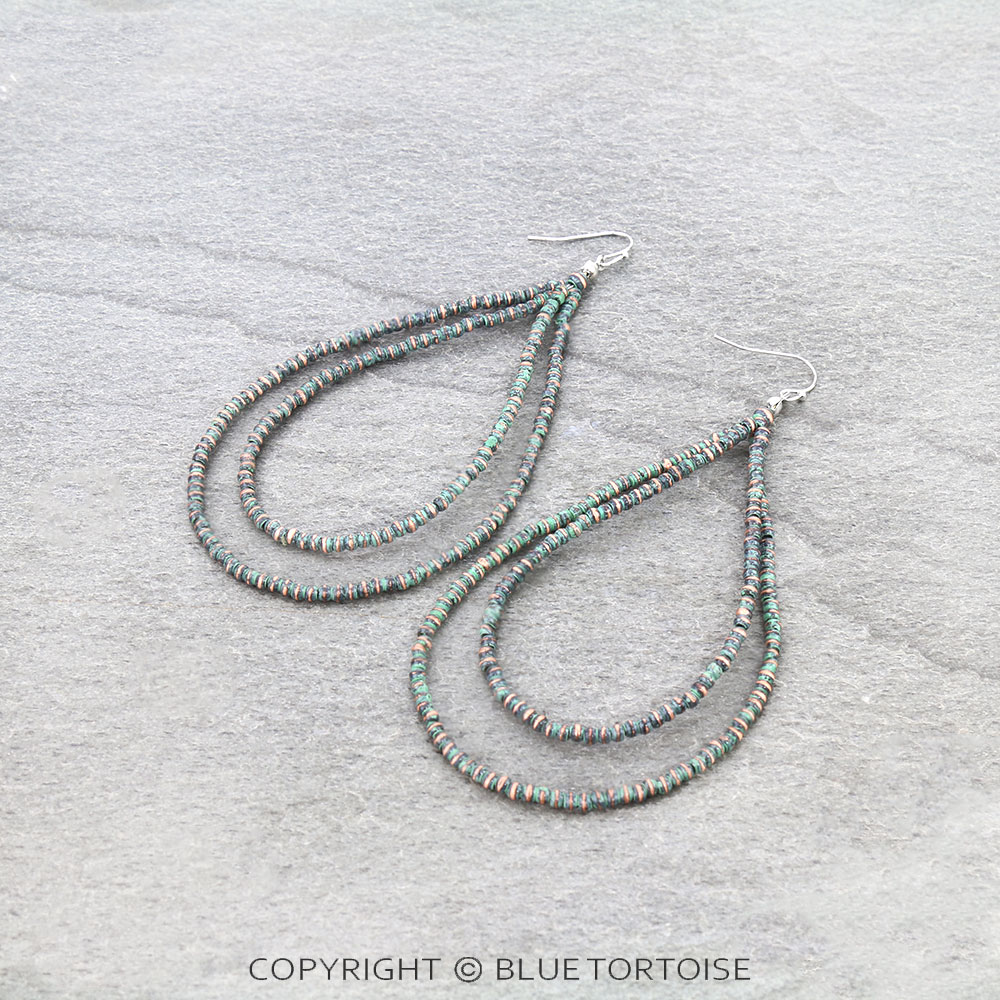 4" Long Navajo Style Pearl Double Teardrop Dangle Earrings