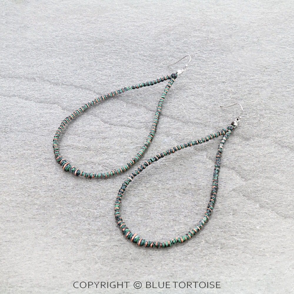 4" Long Navajo Style Pearl Teardrop Dangle Earrings