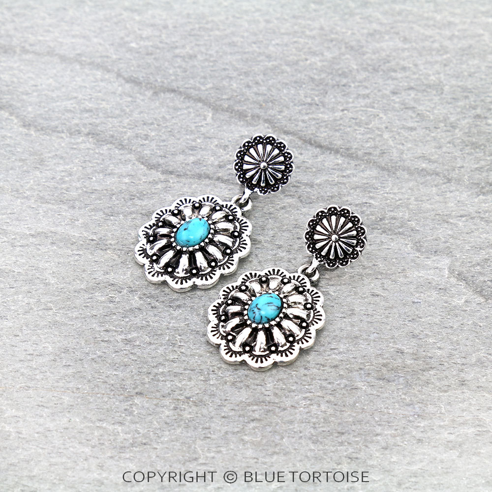 Western Concho Stone Stud Earrings
