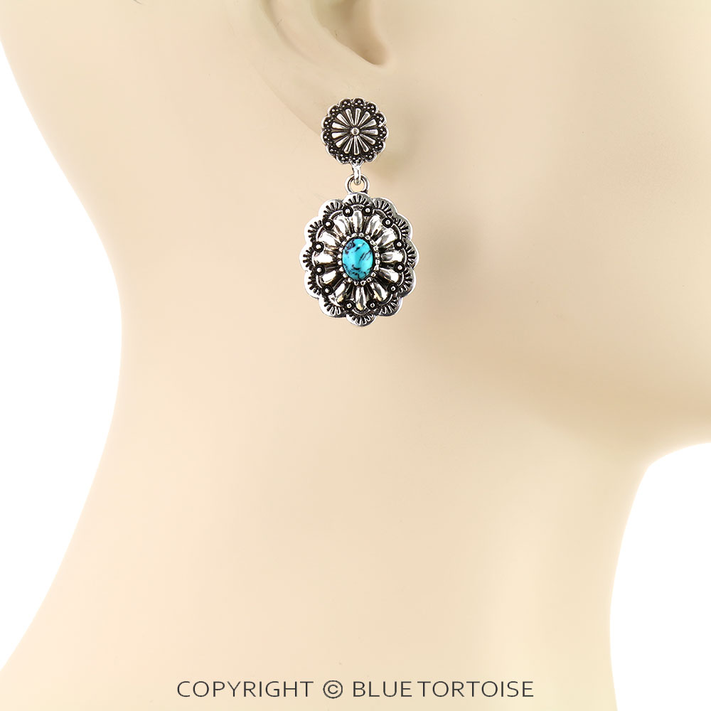 Western Concho Stone Stud Earrings - Image 2