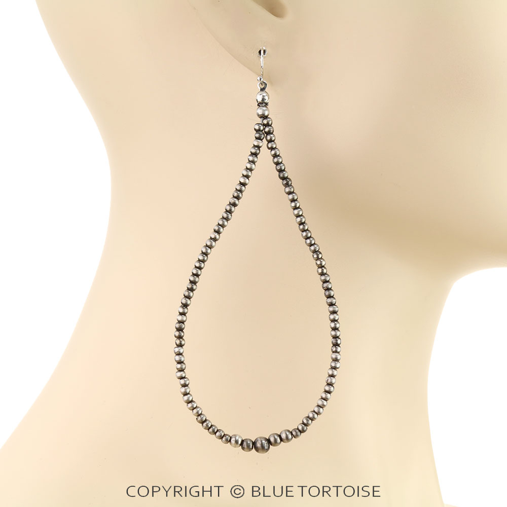 4" Long Navajo Style Pearl Teardrop Dangle Earrings - Image 2