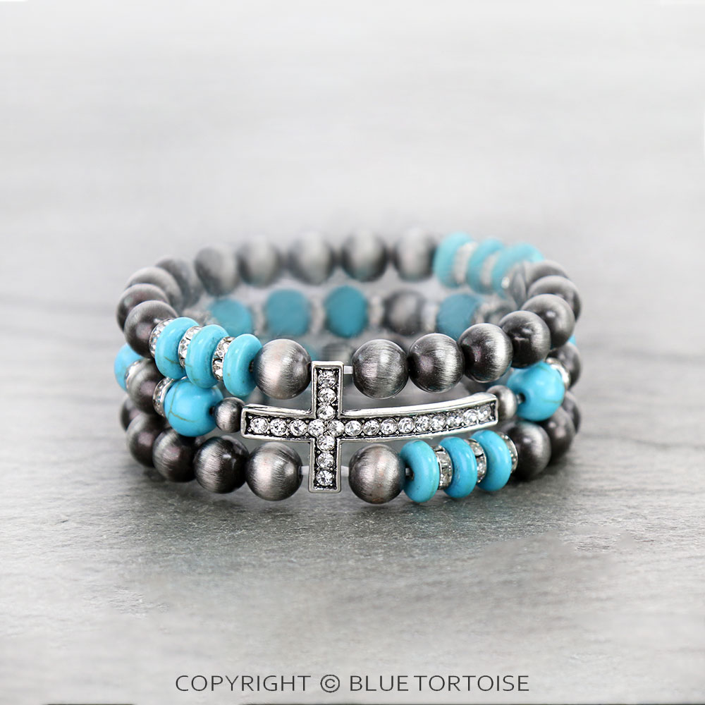 Navajo Style Pearl with Cross Stackable Bracelets