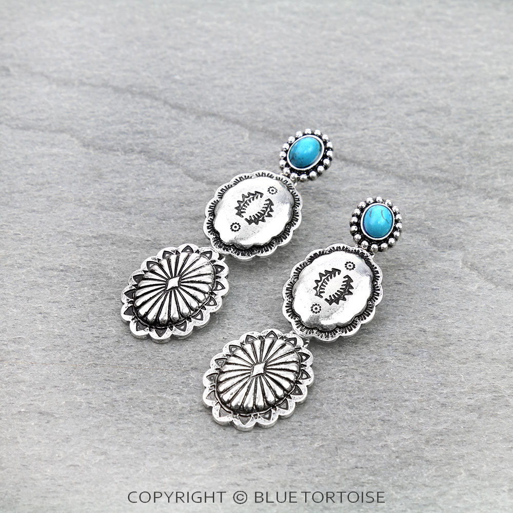 Western Concho Drop Stud Earrings