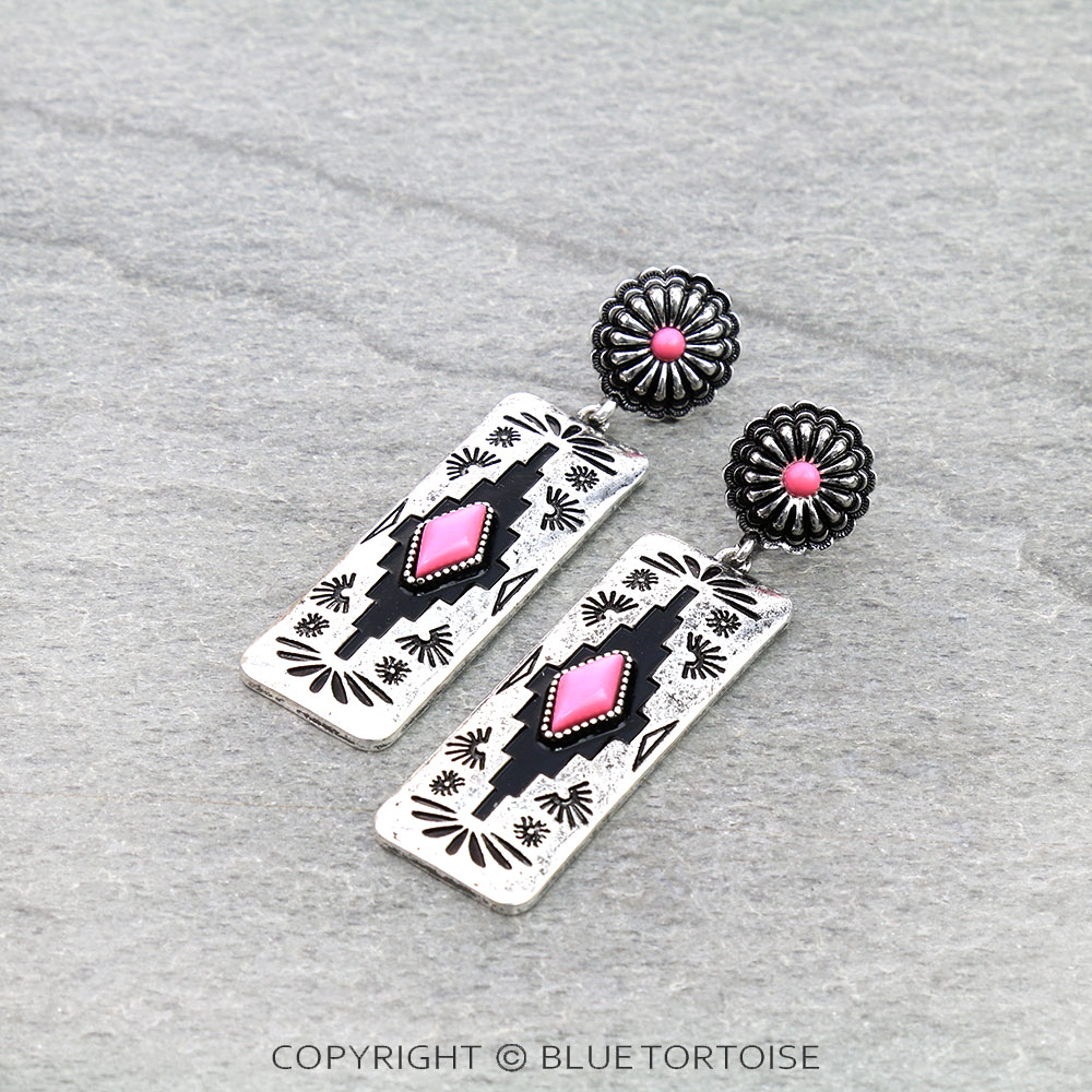 Western Rectangle Aztec TXR Stud Earrings