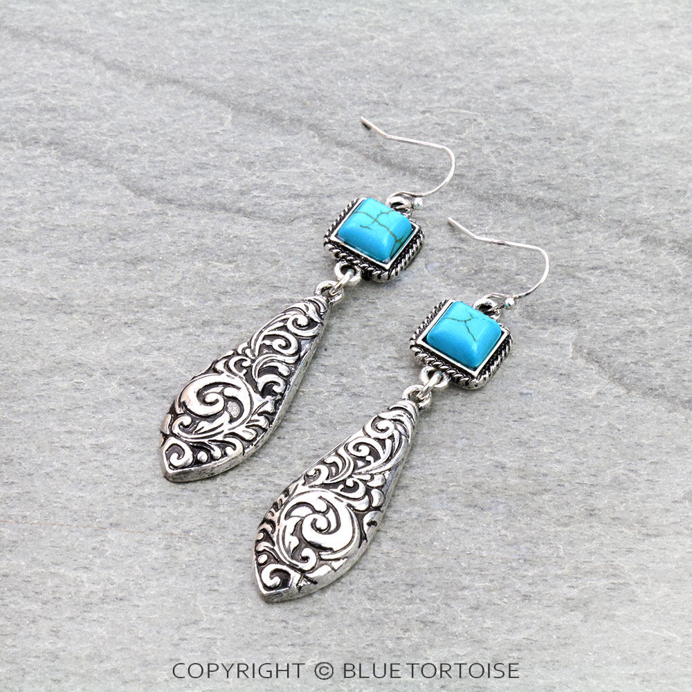 Western Floral Design Hand Stone Dangle Earrings