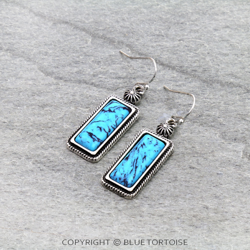 Western Rectangle Hand Stone Dangle Earrings
