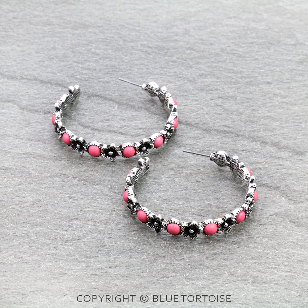 Western Semi Stone Hoop Earrings