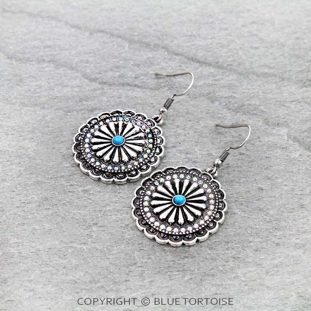 Western Concho Stone Dangle Earrings