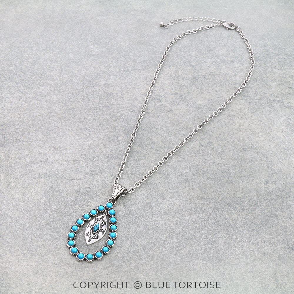 Western Aztec Stone Pendant Necklace