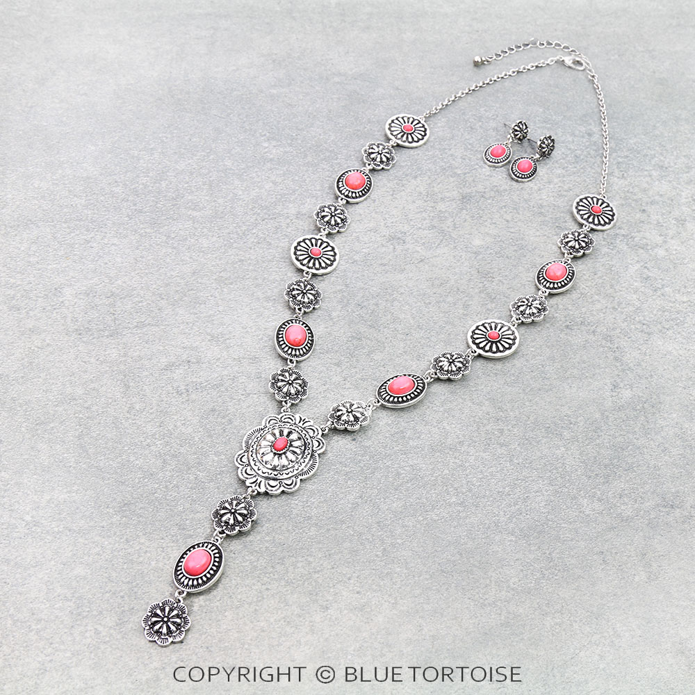 Western Concho Stone Y Necklace Set