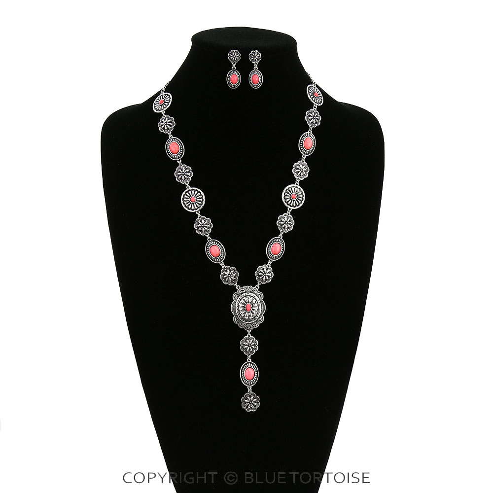 Western Concho Stone Y Necklace Set - Image 2