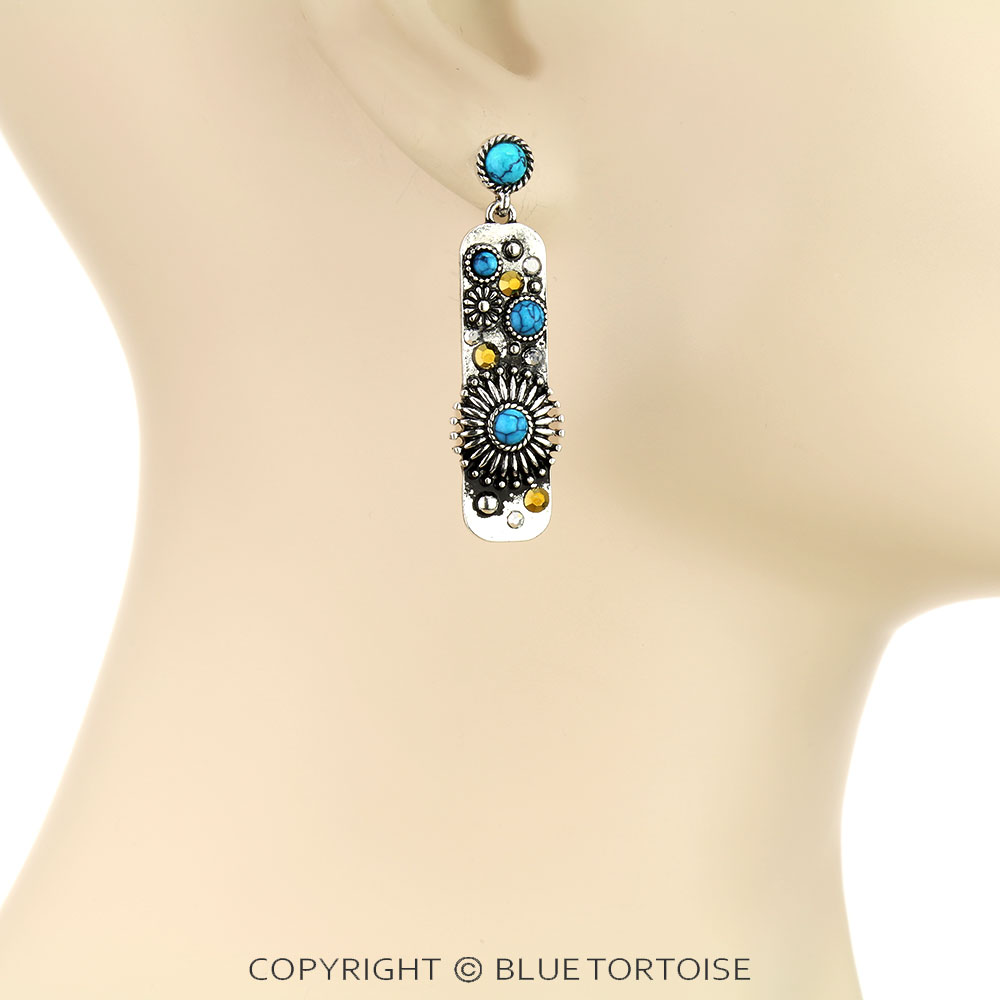Western Concho Stone Bar Stud Earrings - Image 2