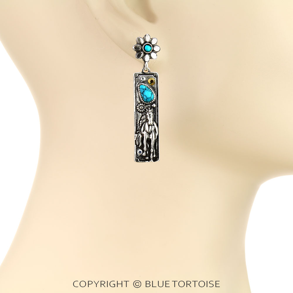 Western Horse Stone Bar Stud Earrings - Image 2