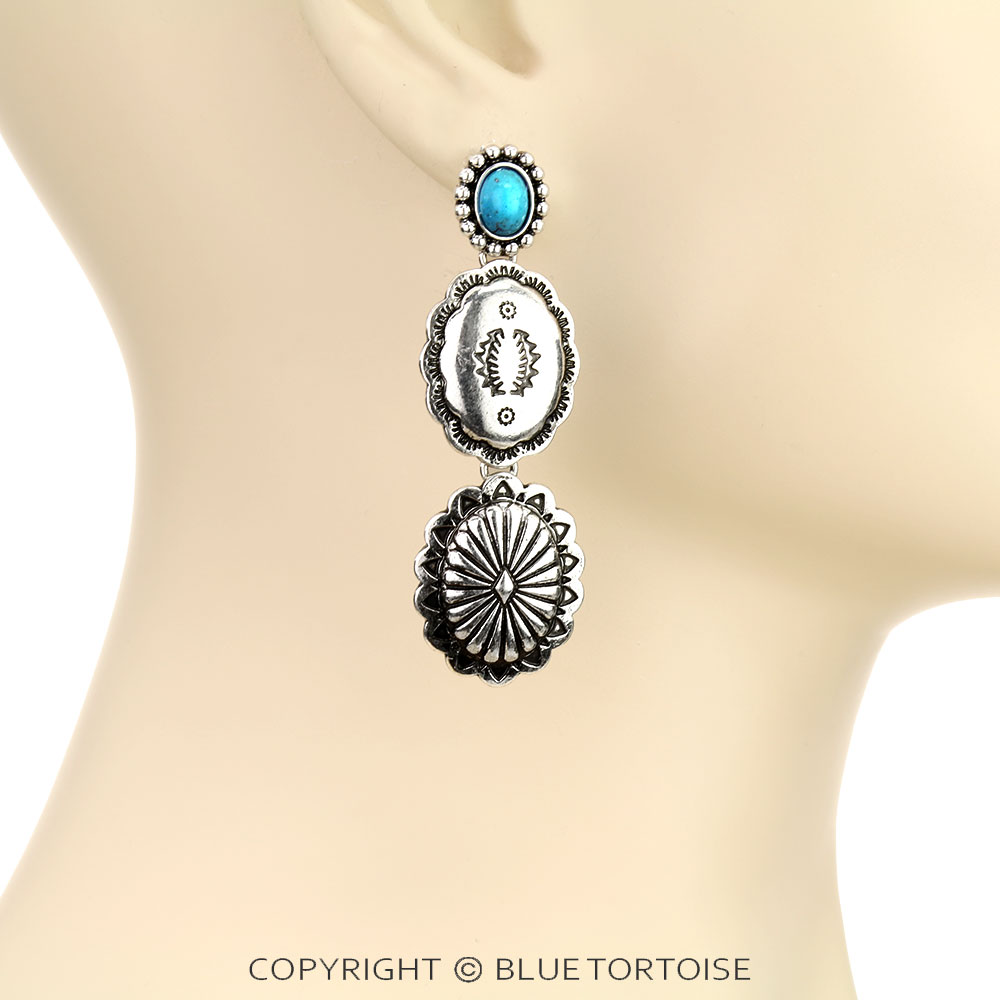 Western Concho Drop Stud Earrings - Image 2