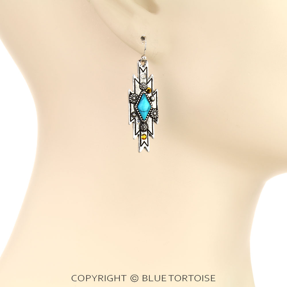 Western Aztec Stone Dangle Earrings - Image 2