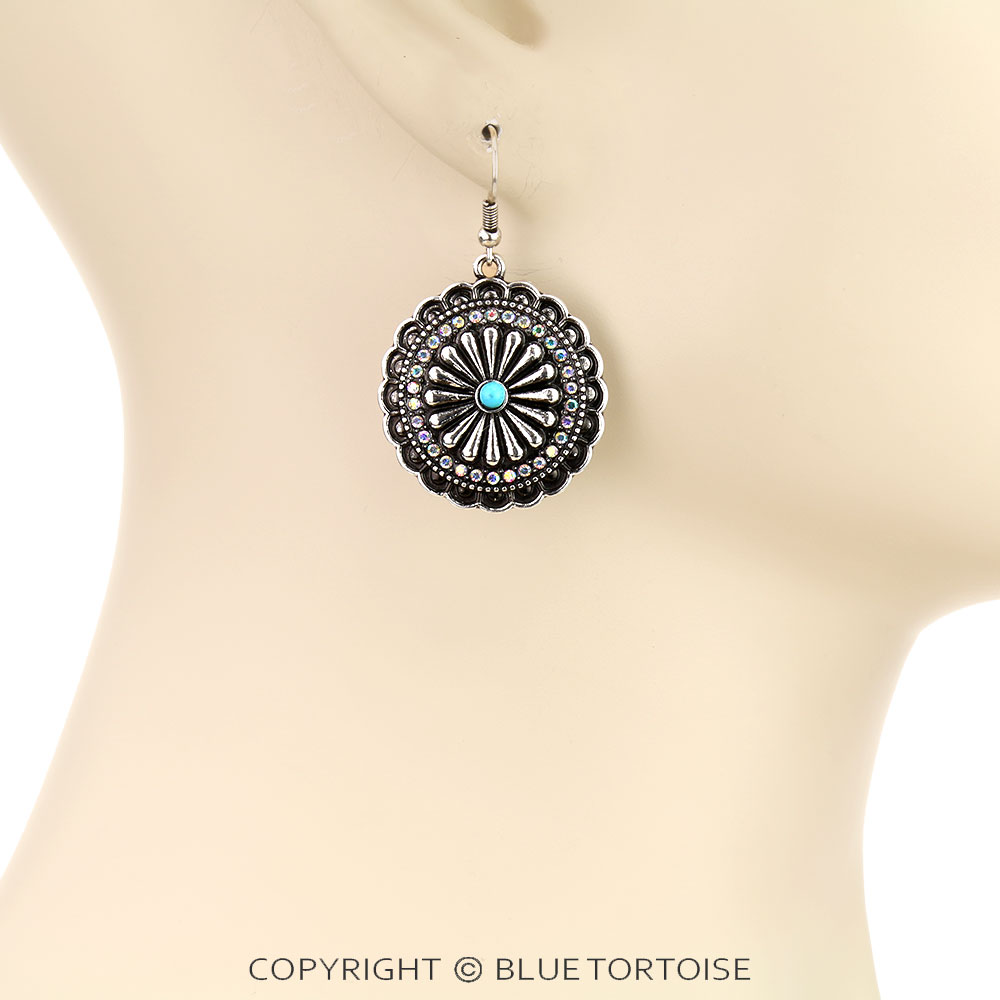 Western Concho Stone Dangle Earrings - Image 2
