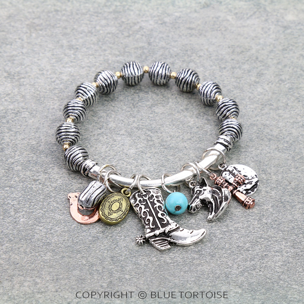 Western Cowboy Boot Charm Stretch Bracelet