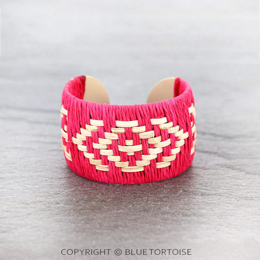 Western Aztec Pattern Raffia Cuff Bracelet
