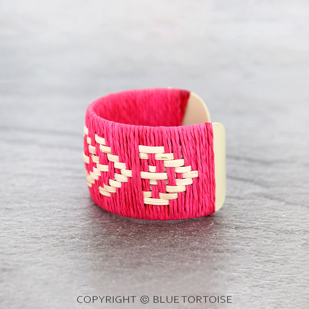 Western Aztec Pattern Raffia Cuff Bracelet - Image 2