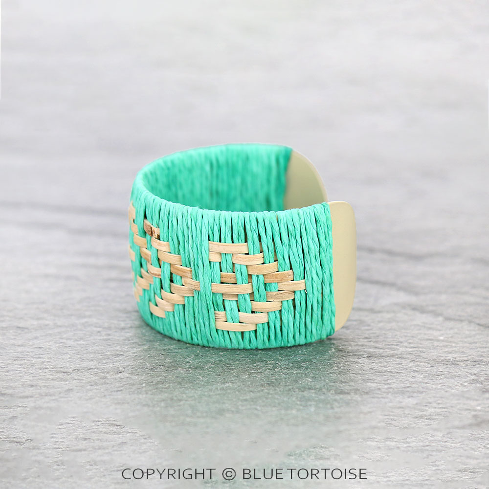 Western Aztec Pattern Raffia Cuff Bracelet - Image 2