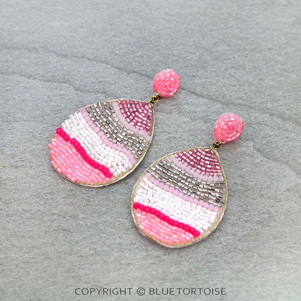 3" Beaded Easter Egg Stud Earrings