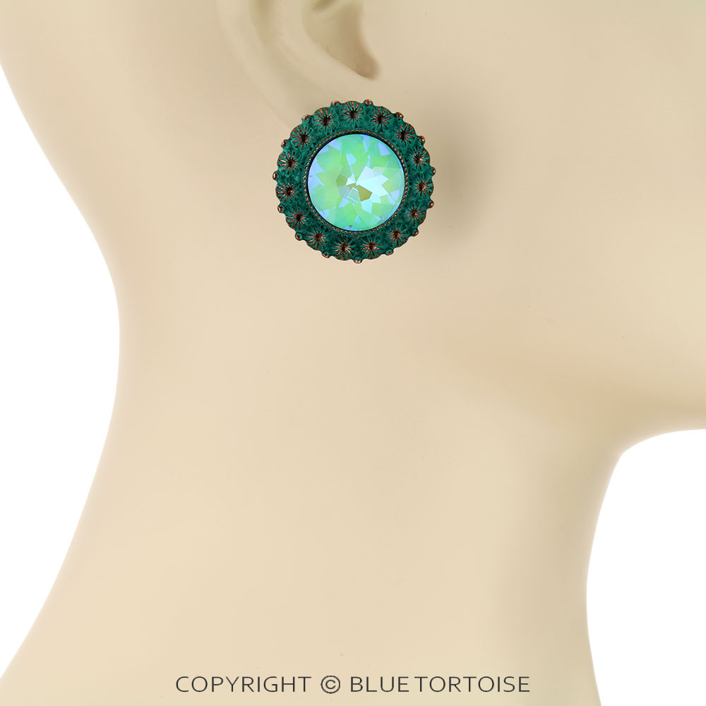Metal Concho with Stone Stud Earrings - Image 2